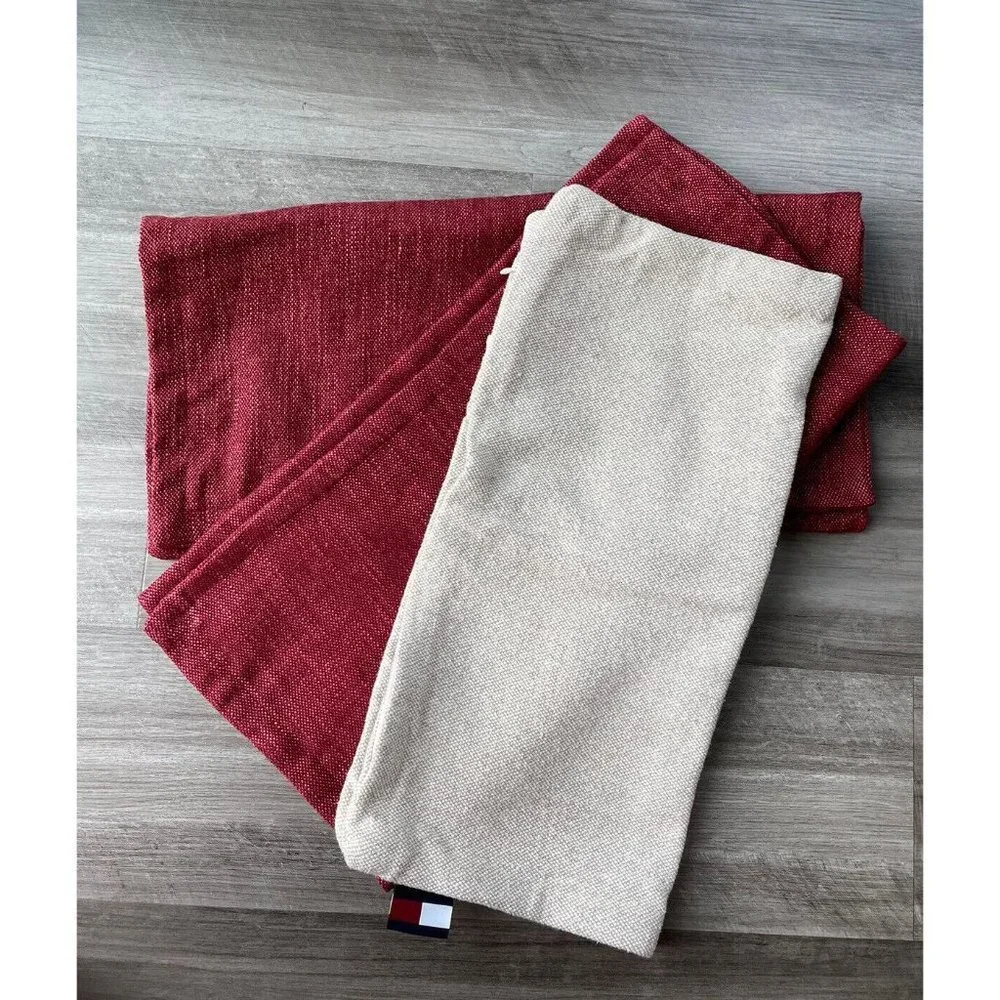 Set Of Three Throw Pillow Case Maroon Beige Tommy Hilfiger Square